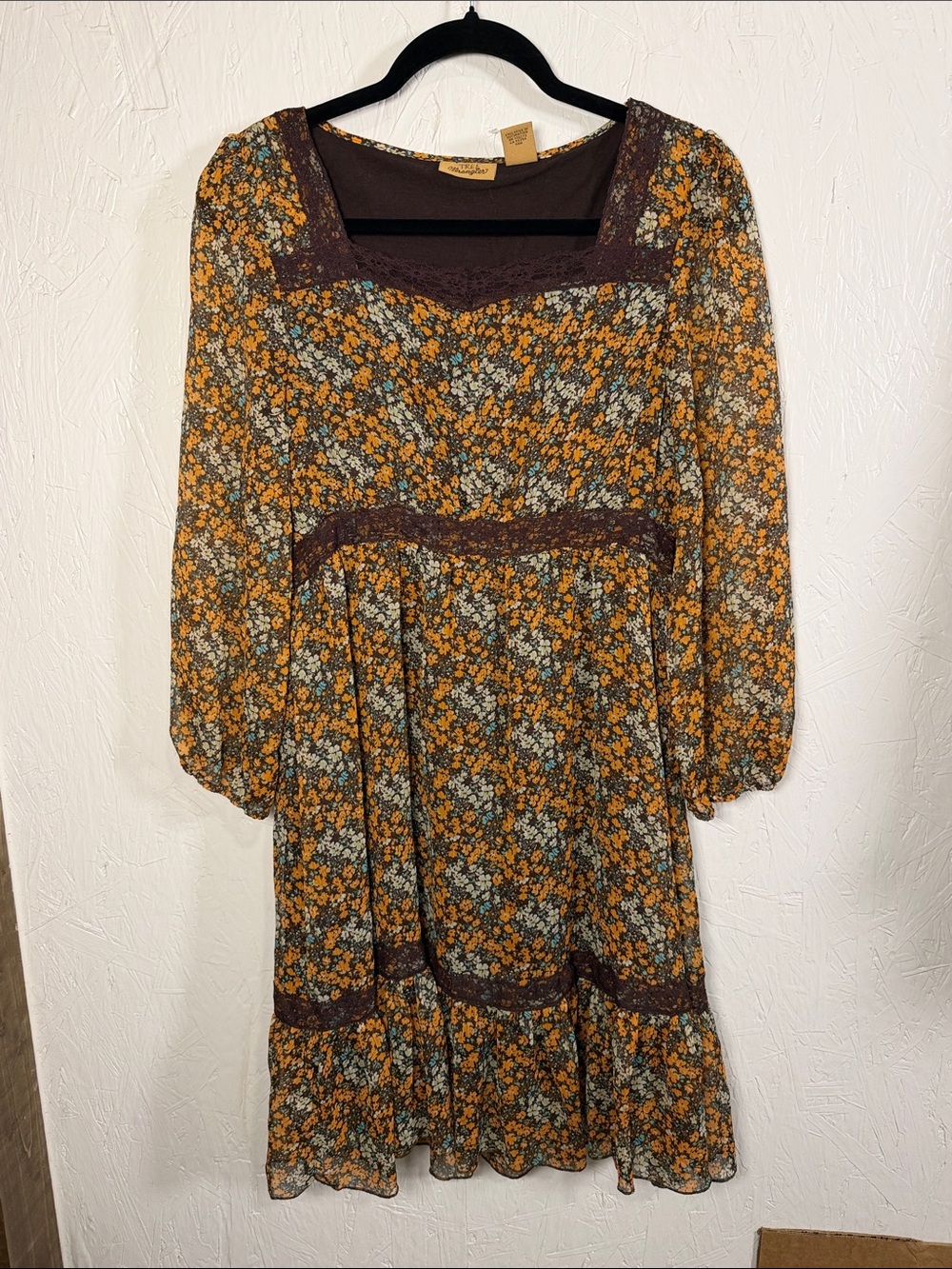 Wrangler Mustard Floral Long Sleeve Empire Dress